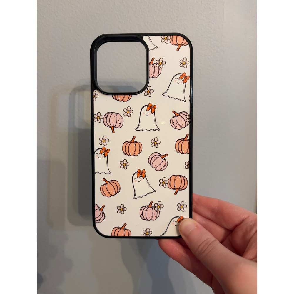 iPhone 14 Pro Max Case Unisex White Orange Ghost Pumpkin Halloween Aesthetic
